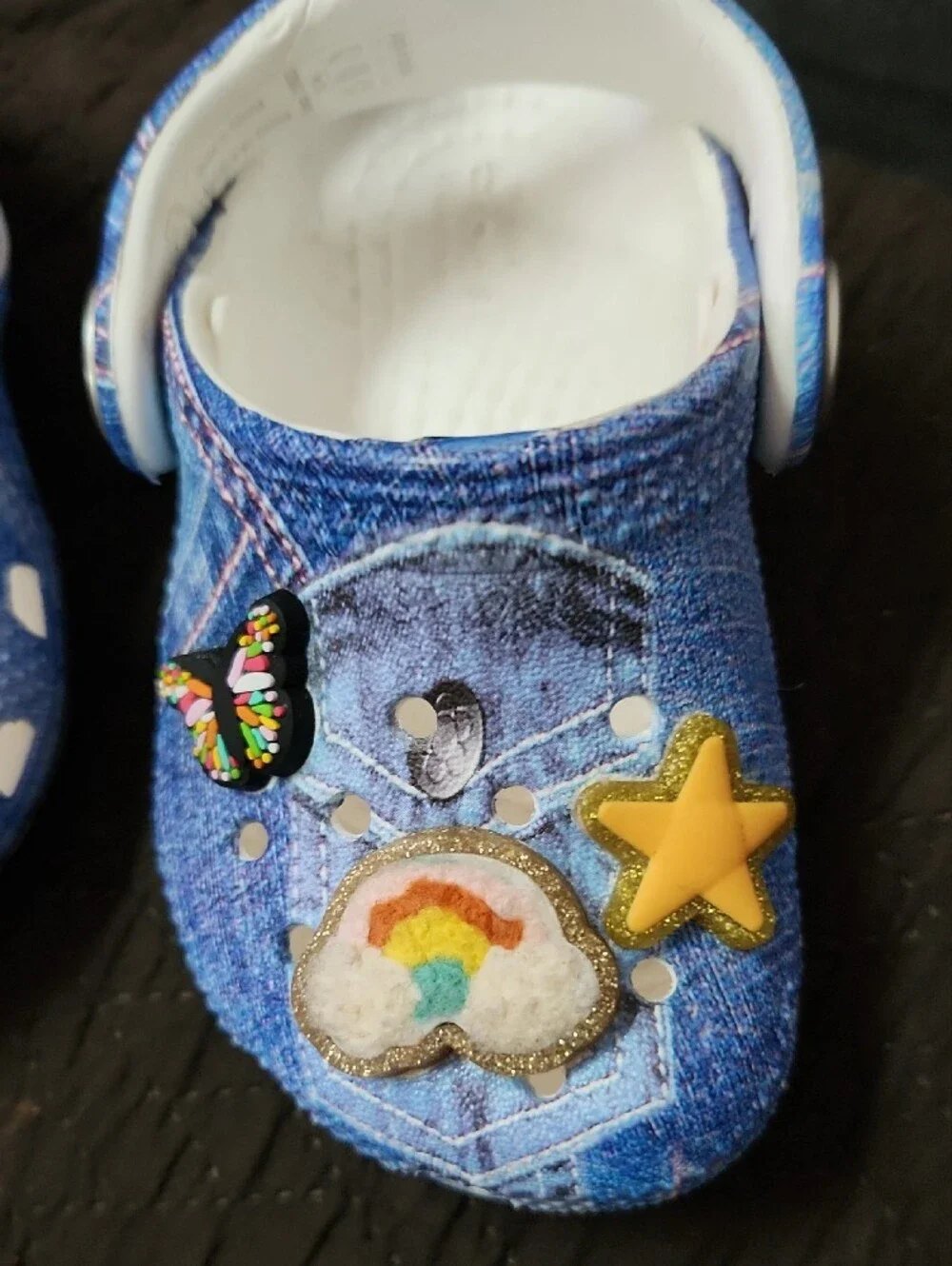 CROCS Kids Denim-Print Clogs with Colorful Charms